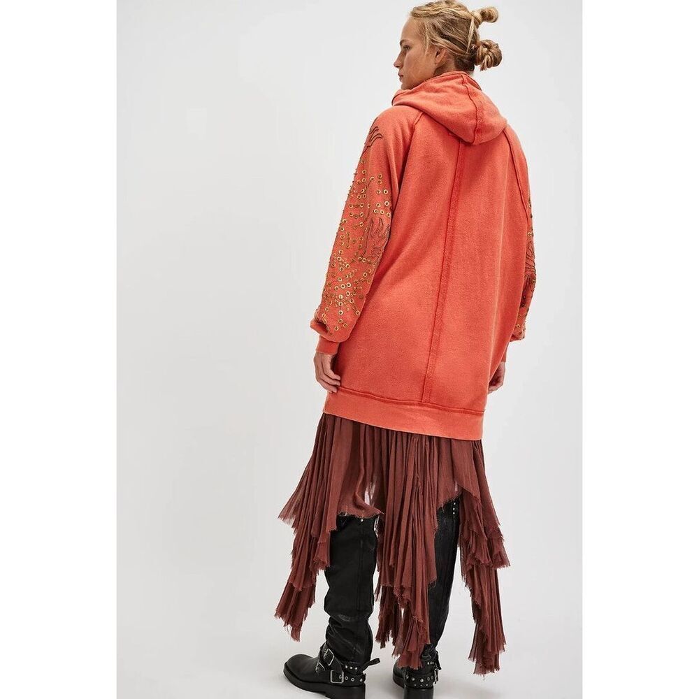 Free People Sparkle Daze Kango Hoodie Embellished We The Free Red Combo L NEW - Picture 4 of 5